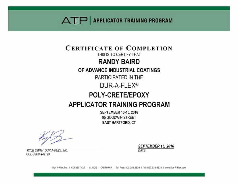 Dur-A-Flex Certification