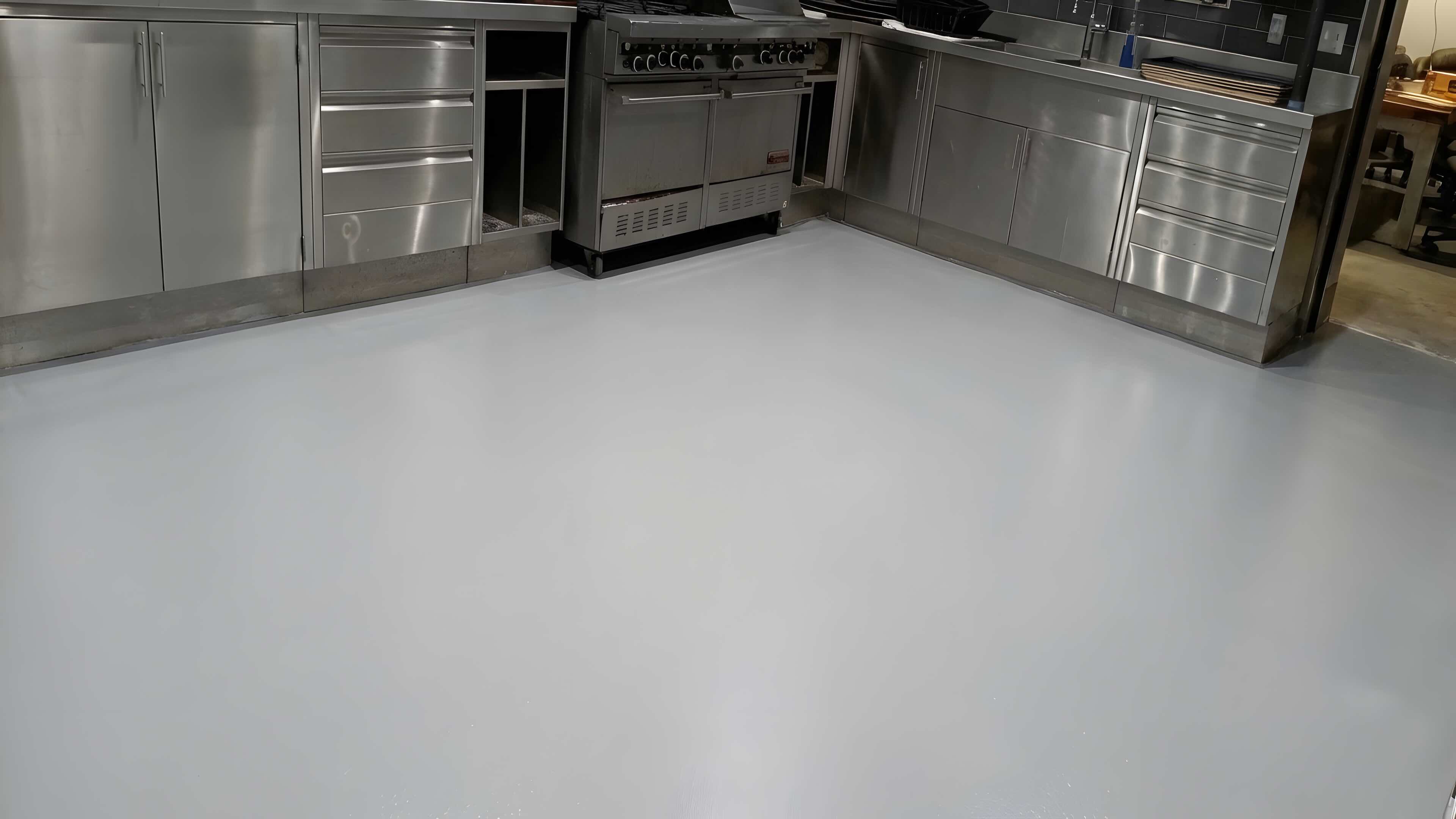 Commercial kitchen urethane mortar flooring in a Florida restaurant